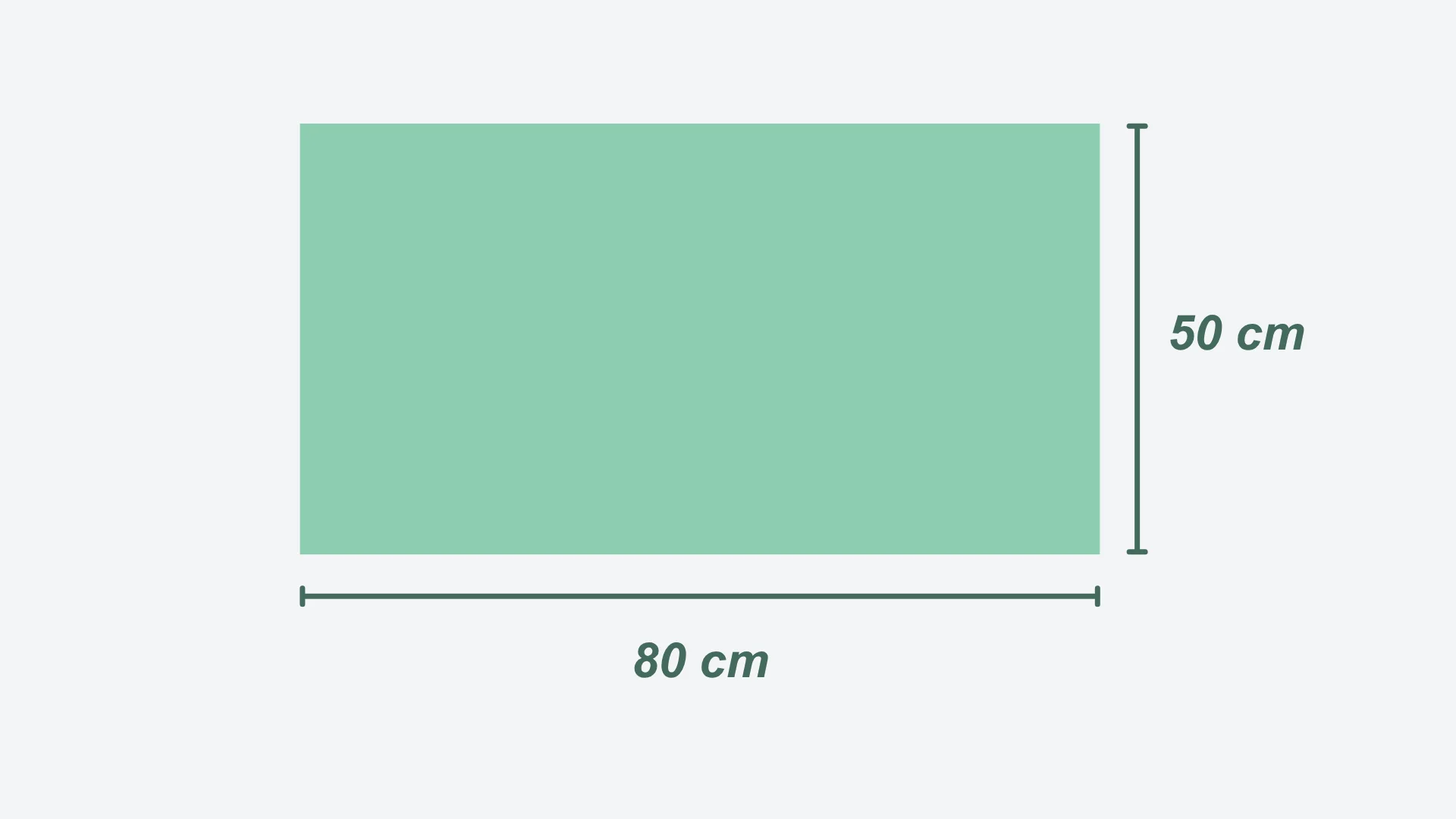 Labelled 80 cm along the bottom and 50 cm up the right side, a rectangle shaded green